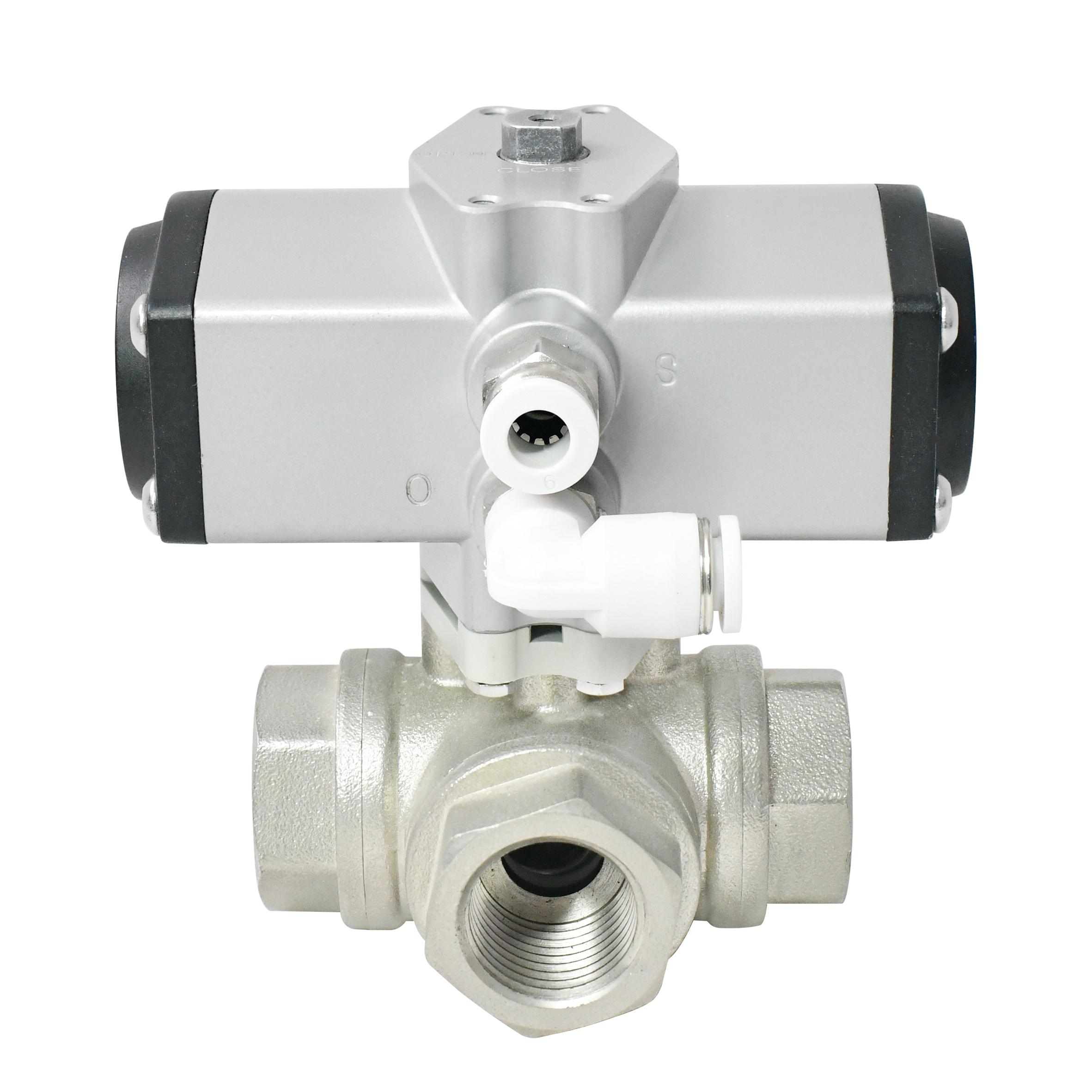 P30系列 DN15 铜镀镍三通气动球阀，带手动，带指示